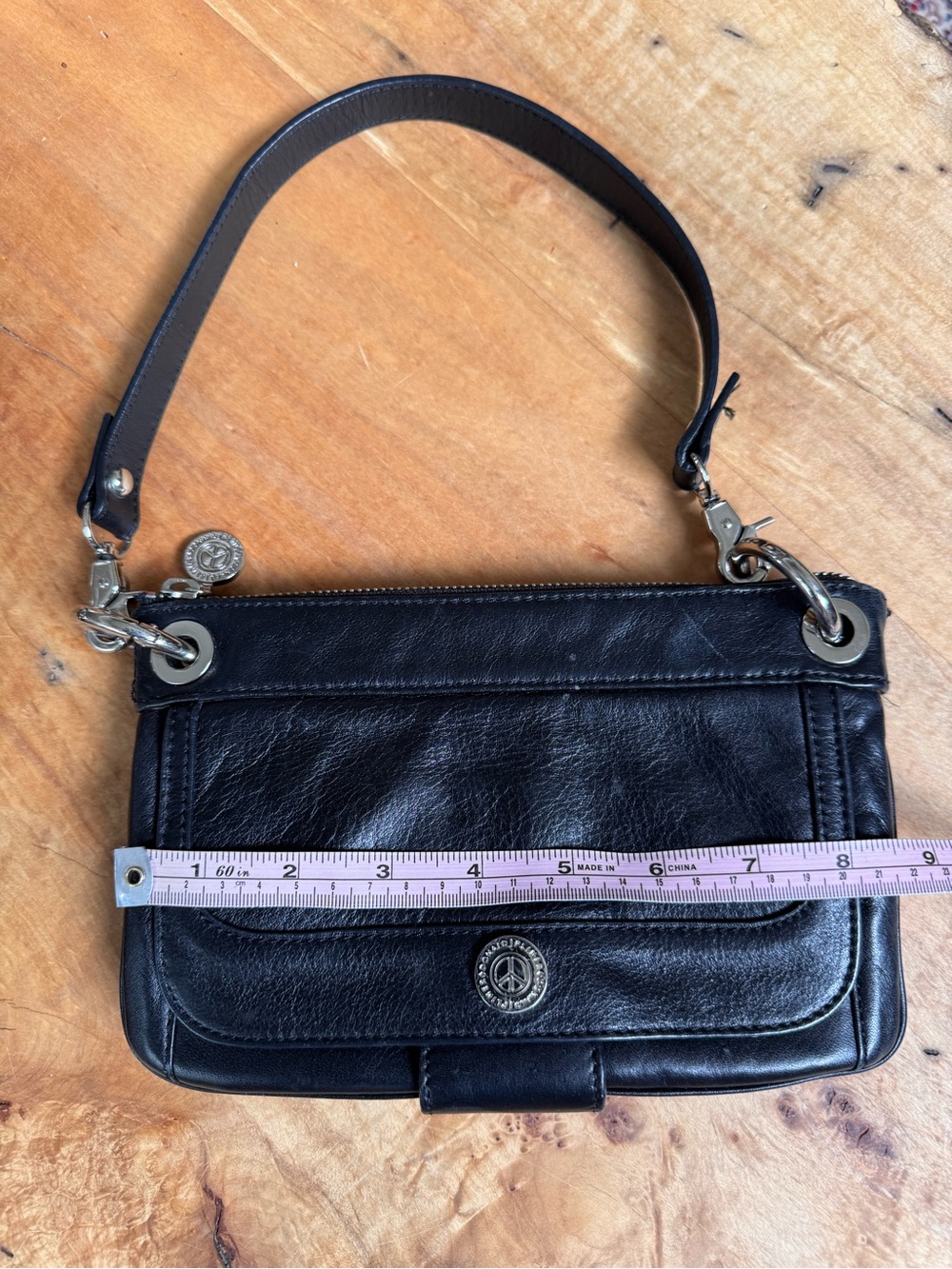 Donald J. Pliner Black Leather Shoulder Bag Clutch Wristlet Silver Hardware